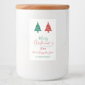 Vrolijk kerstfeest met groene kerstbomen voedselcontainer etiket (Voorkant)