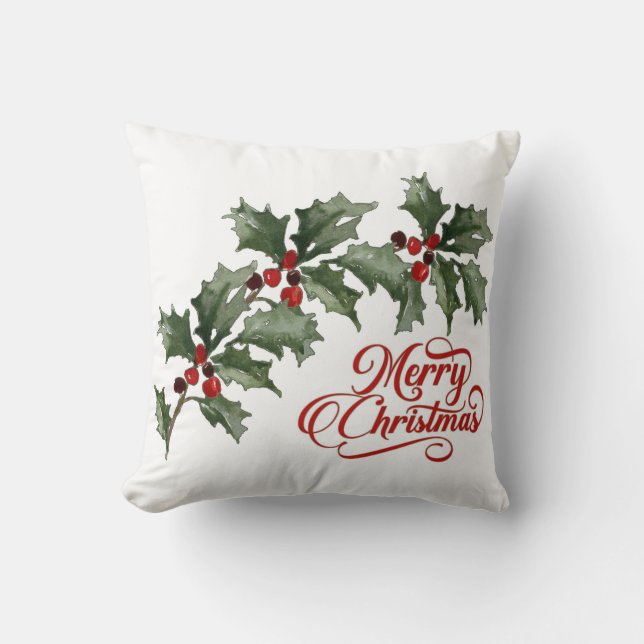 Vrolijk kerstfeest met groene tak met bessen kussen (Voorkant)
