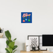 Vrolijk kerstfeest met hangende ballen poster (Thuiskantoor)
