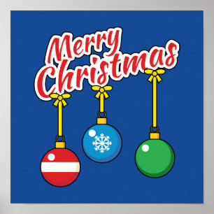 Vrolijk kerstfeest met hangende ballen poster
