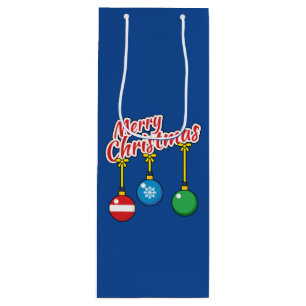 Vrolijk kerstfeest met hangende ballen wijn cadeautas