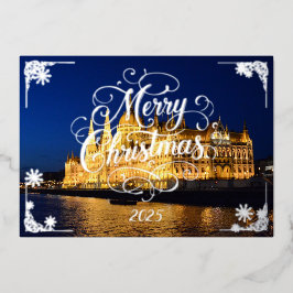 Vrolijk kerstfeest met het parlementsgebouw van Bo Folie Feestdagenkaart