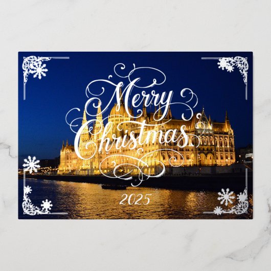 Vrolijk kerstfeest met het parlementsgebouw van Bo Folie Feestdagenkaart (Voorkant)