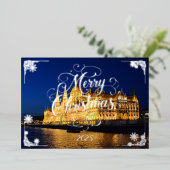 Vrolijk kerstfeest met het parlementsgebouw van Bo Folie Feestdagenkaart (Staand Voorkant)