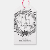 Vrolijk kerstfeest met Holly Script Black White Cadeaulabel (Voorkant)