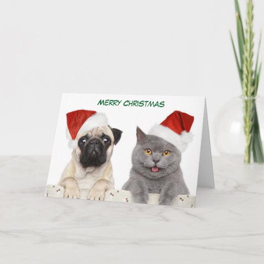 Vrolijk kerstfeest met hond en Kittten Feestdagen Kaart (Voorkant)