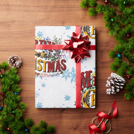 Vrolijk kerstfeest met ijsblauwe sneeuwvlokken cadeaupapier (Feestdagen Geschenken)