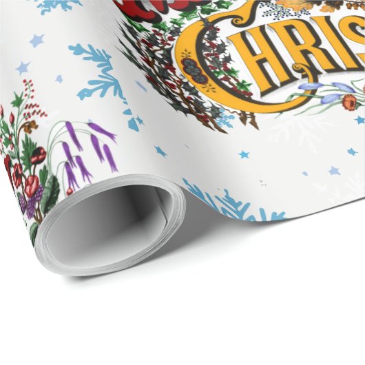 Vrolijk kerstfeest met ijsblauwe sneeuwvlokken cadeaupapier (Rol Hoek)