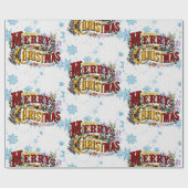 Vrolijk kerstfeest met ijsblauwe sneeuwvlokken cadeaupapier (Vlak)