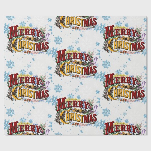 Vrolijk kerstfeest met ijsblauwe sneeuwvlokken cadeaupapier (Vlak)