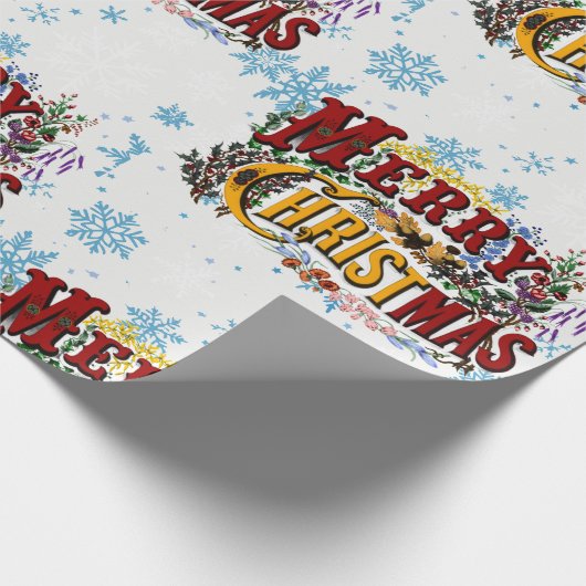 Vrolijk kerstfeest met ijsblauwe sneeuwvlokken cadeaupapier (Hoek)