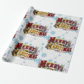 Vrolijk kerstfeest met ijsblauwe sneeuwvlokken cadeaupapier (Uitgerold)