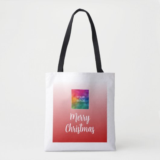 Vrolijk kerstfeest met je foto of Logo schouder Tote Bag (Voorkant)