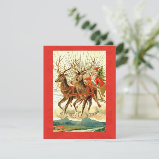 Vrolijk kerstfeest met Kaart met Kerstman en rendi (Staand voorkant)