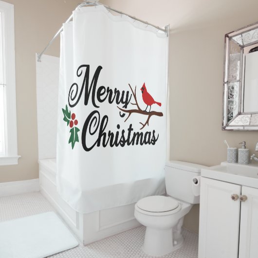 Vrolijk kerstfeest met kardinaal douchegordijn (In situ)