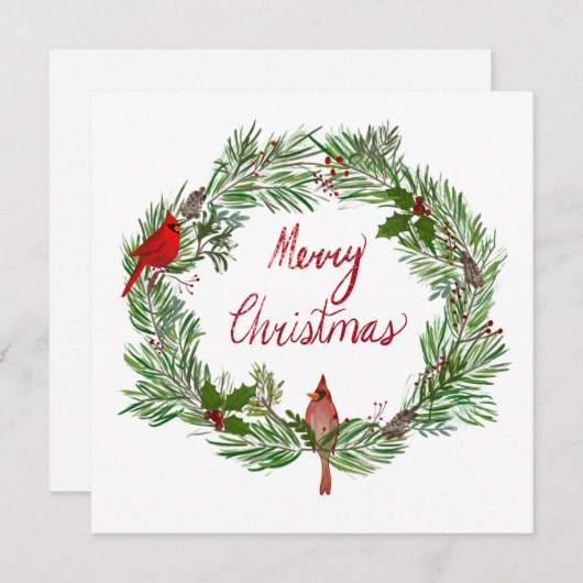 Vrolijk kerstfeest met kardinalen in de grote. feestdagenkaart (Voorkant / Achterkant)