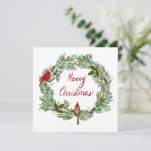 Vrolijk kerstfeest met kardinalen in de grote. feestdagenkaart (Staand voorkant)