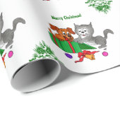 Vrolijk kerstfeest met kat en hond cadeaupapier (Rol Hoek)