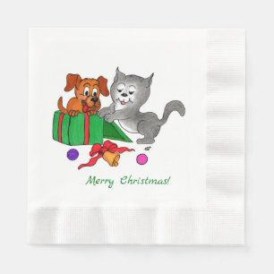 Vrolijk kerstfeest met kat en hond servet