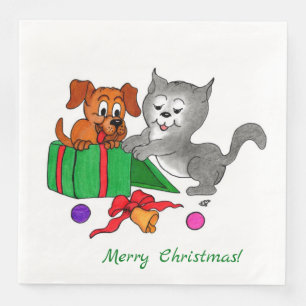 Vrolijk kerstfeest met kat en hond servet