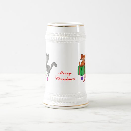 Vrolijk kerstfeest met kat en puppy bierpul (Center)