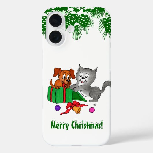 Vrolijk kerstfeest met kat en puppy Case-Mate iPhone case (Achterkant)