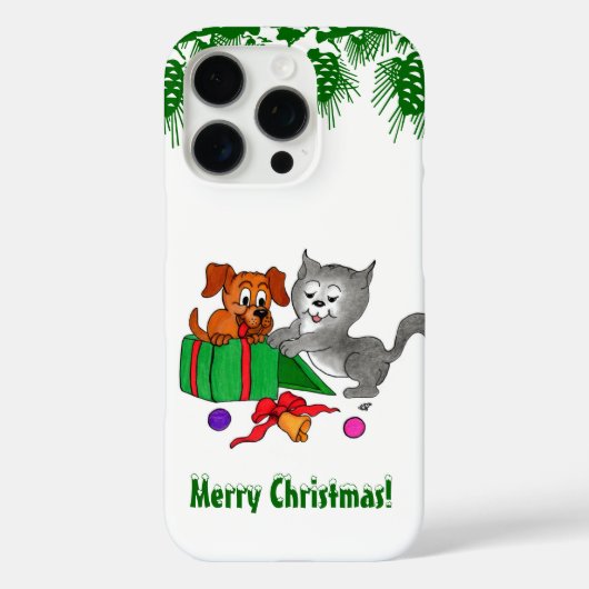Vrolijk kerstfeest met kat en puppy Case-Mate iPhone case (Achterkant)