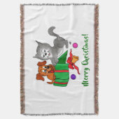 Vrolijk kerstfeest met kat en puppy deken (Voorkant Verticaal)