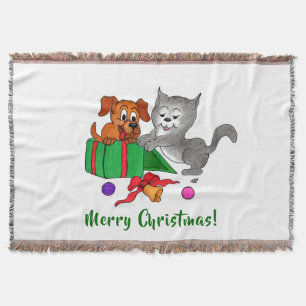 Vrolijk kerstfeest met kat en puppy deken