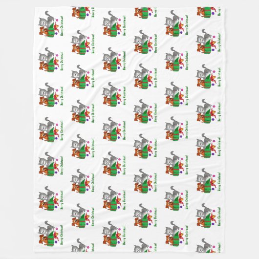 Vrolijk kerstfeest met kat en puppy fleece deken (Voorkant)