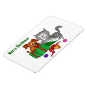 Vrolijk kerstfeest met kat en puppy magneet (Linkerzijde)