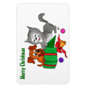 Vrolijk kerstfeest met kat en puppy magneet (Verticaal)