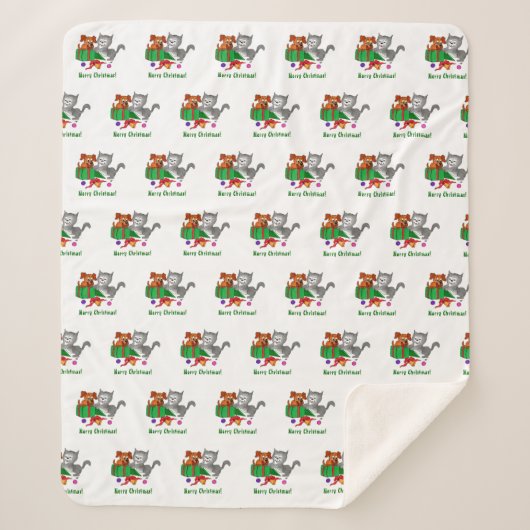 Vrolijk kerstfeest met kat en puppy sherpa deken (Voorkant)