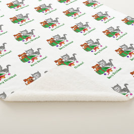 Vrolijk kerstfeest met kat en puppy sherpa deken