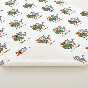 Vrolijk kerstfeest met kat en puppy sherpa deken