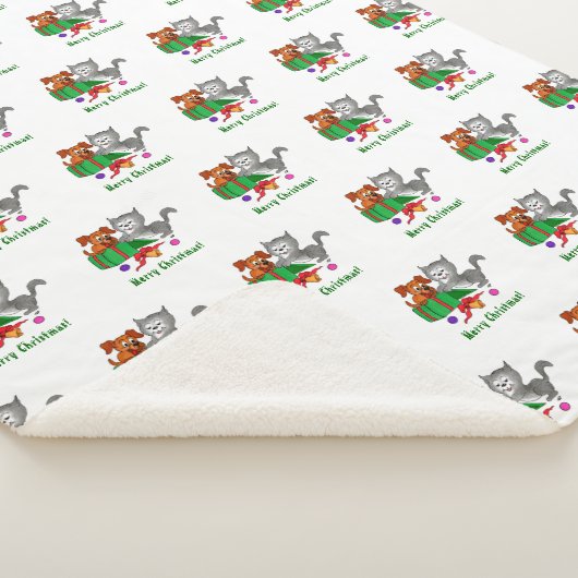 Vrolijk kerstfeest met kat en puppy sherpa deken (3/4)