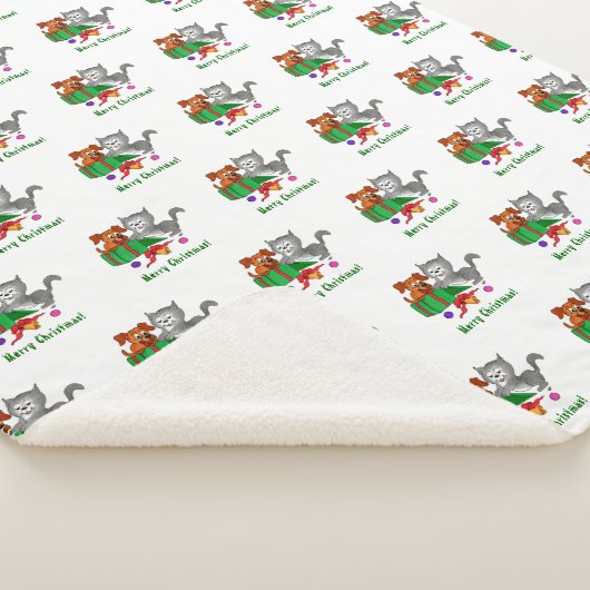Vrolijk kerstfeest met kat en puppy sherpa deken (3/4)