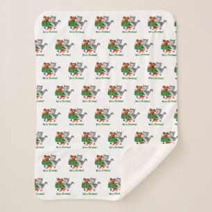 Vrolijk kerstfeest met kat en puppy sherpa deken