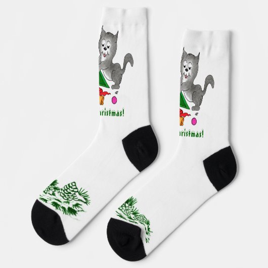 Vrolijk kerstfeest met kat en puppy sokken (Links)