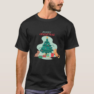 Vrolijk kerstfeest met katten, geschenken en kerst t-shirt
