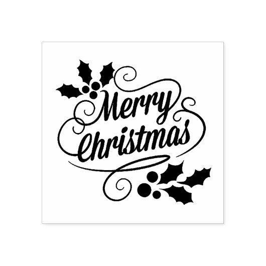 Vrolijk kerstfeest met kerst Holly Rubberstempel (Afrduk)