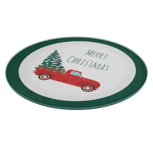 Vrolijk kerstfeest met kerstbomen groen snijplank (Hoek)