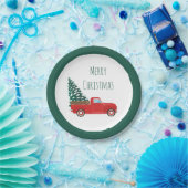 Vrolijk kerstfeest met kerstboom rood papieren bordje (Feest)