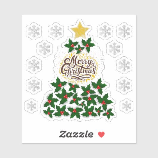Vrolijk kerstfeest met kerstboom sticker (Vel)