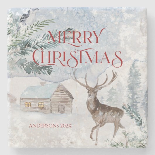 Vrolijk kerstfeest met kerstfeestdag stenen onderzetter (Voorkant)