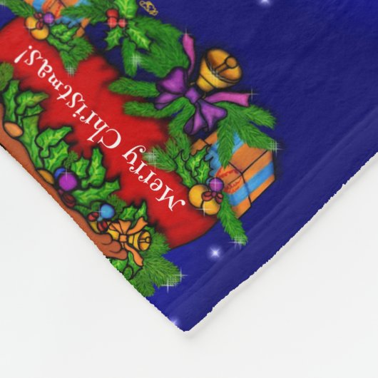 Vrolijk kerstfeest met kerstkonijn fleece deken (Hoek)