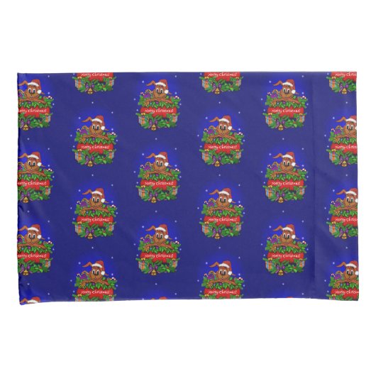 Vrolijk kerstfeest met kerstkonijn kussensloop (Voorkant-Rechts)