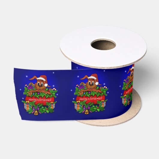 Vrolijk kerstfeest met kerstkonijn satijnen lint (Spoel)