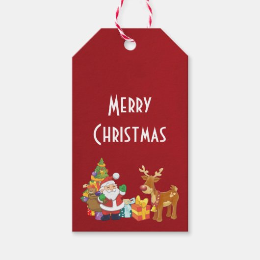 Vrolijk kerstfeest met Kerstman en rendier Cadeaulabel (Voorkant)