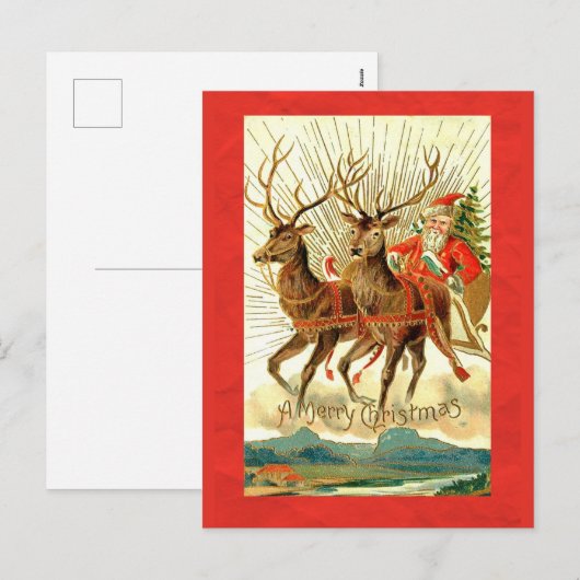 Vrolijk kerstfeest met Kerstman en rendier Feestdagenkaart (Voorkant / Achterkant)
